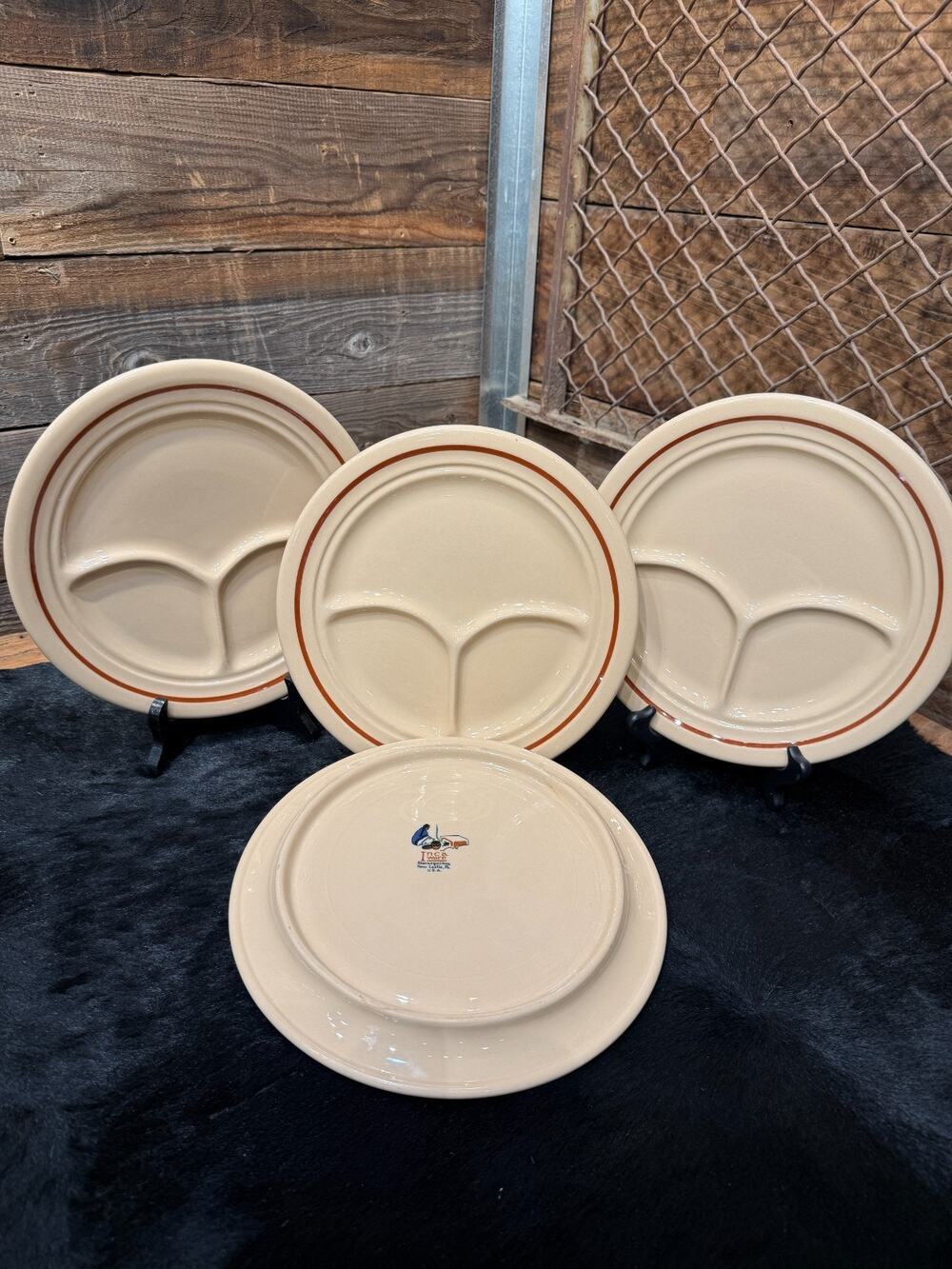 4 Vintage Shenango Inca Ware 9.5" Divided Grill Plate Restaurant Ware 1940's
